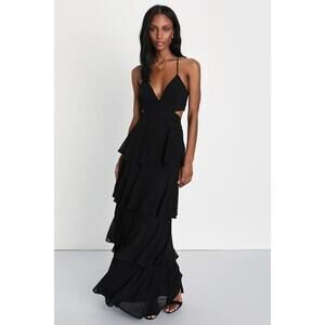 Lulus Tier And Now Black Tie-back Tiered Maxi Dress - Size M